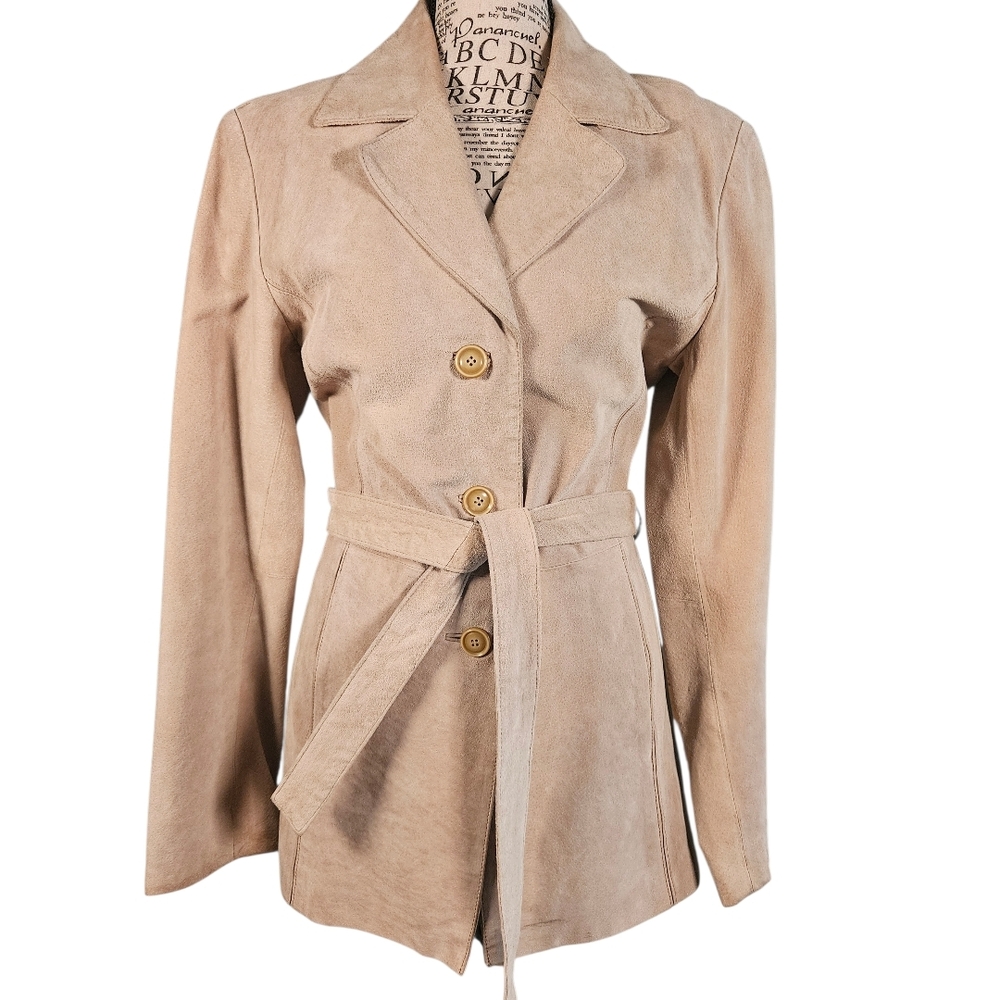Suede Leather Jacket with Belt Tan